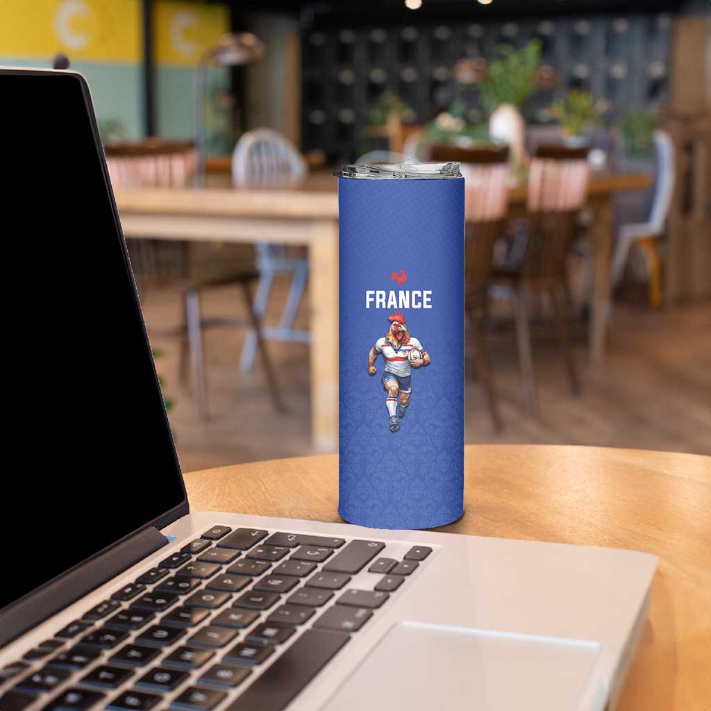 Custom Rugby France Skinny Tumbler XV de France Gallic Rooster Mascot