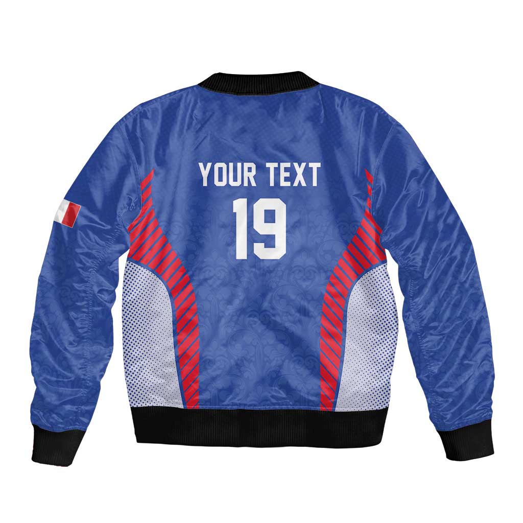 Custom Rugby France Sleeve Zip Bomber Jacket XV de France Gallic Rooster Mascot