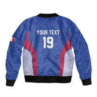 Custom Rugby France Sleeve Zip Bomber Jacket XV de France Gallic Rooster Mascot
