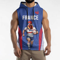 Custom Rugby France Sleeveless Hoodie XV de France Gallic Rooster Mascot