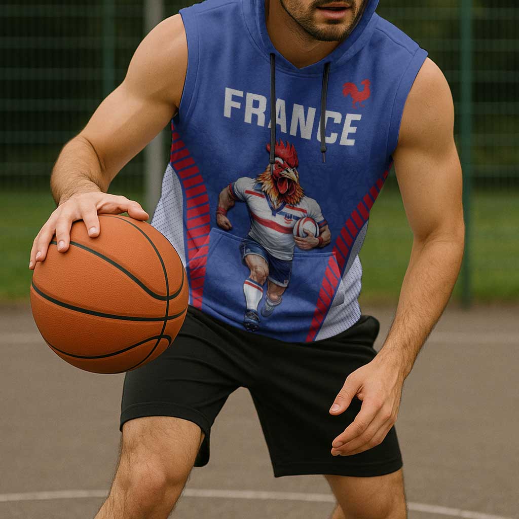 Custom Rugby France Sleeveless Hoodie XV de France Gallic Rooster Mascot