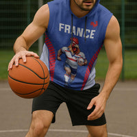 Custom Rugby France Sleeveless Hoodie XV de France Gallic Rooster Mascot