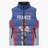 Custom Rugby France Sleeveless Puffer Jacket XV de France Gallic Rooster Mascot