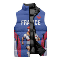 Custom Rugby France Sleeveless Puffer Jacket XV de France Gallic Rooster Mascot