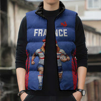 Custom Rugby France Sleeveless Puffer Jacket XV de France Gallic Rooster Mascot