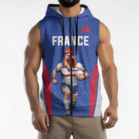 Custom Rugby France Sleeveless Zip Hoodie XV de France Gallic Rooster Mascot