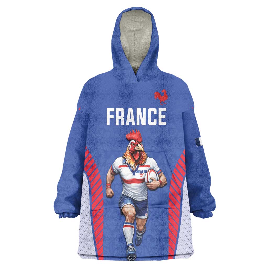 Custom Rugby France Wearable Blanket Hoodie XV de France Gallic Rooster Mascot