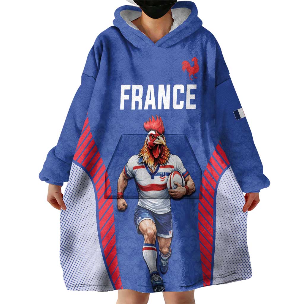 Custom Rugby France Wearable Blanket Hoodie XV de France Gallic Rooster Mascot