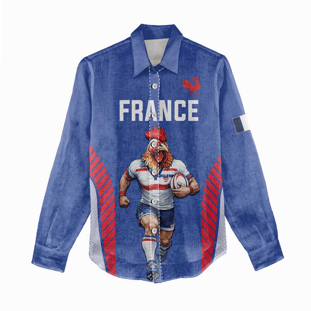 Custom Rugby France Women Casual Shirt XV de France Gallic Rooster Mascot