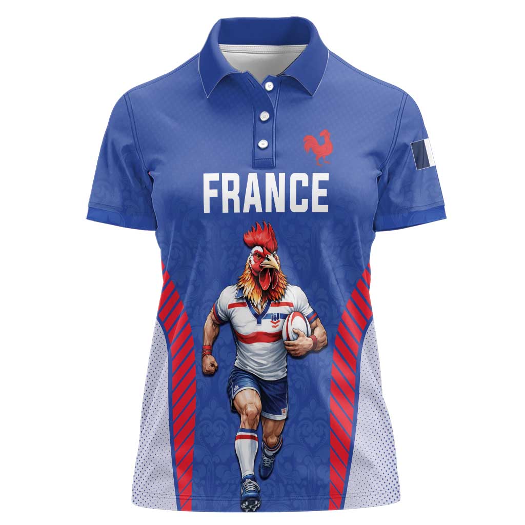 Custom Rugby France Women Polo Shirt XV de France Gallic Rooster Mascot