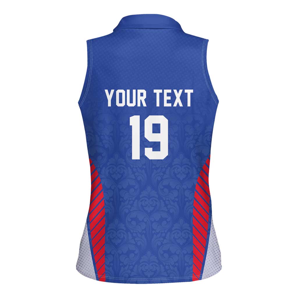 Custom Rugby France Women Sleeveless Polo Shirt XV de France Gallic Rooster Mascot