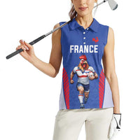 Custom Rugby France Women Sleeveless Polo Shirt XV de France Gallic Rooster Mascot