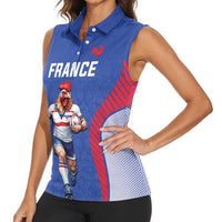 Custom Rugby France Women Sleeveless Polo Shirt XV de France Gallic Rooster Mascot