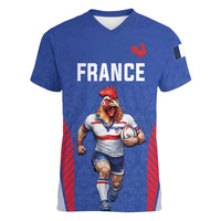 Custom Rugby France Women V-Neck T-Shirt XV de France Gallic Rooster Mascot