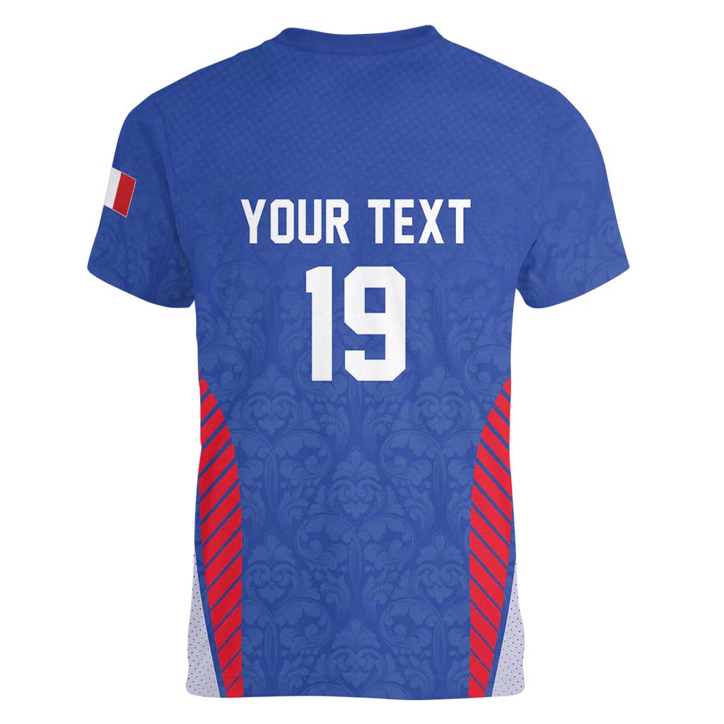Custom Rugby France Women V-Neck T-Shirt XV de France Gallic Rooster Mascot