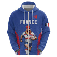 Custom Rugby France Zip Hoodie XV de France Gallic Rooster Mascot