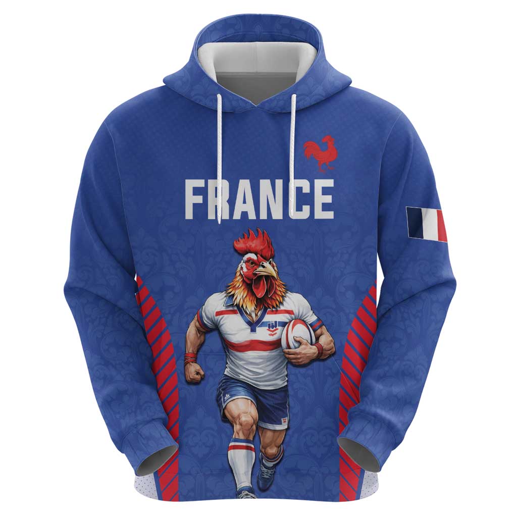 Custom Rugby France Zip Hoodie XV de France Gallic Rooster Mascot