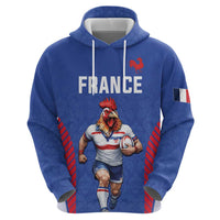 Custom Rugby France Zip Hoodie XV de France Gallic Rooster Mascot
