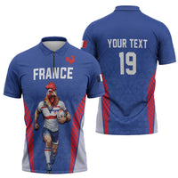 Custom Rugby France Zipper Polo Shirt XV de France Gallic Rooster Mascot
