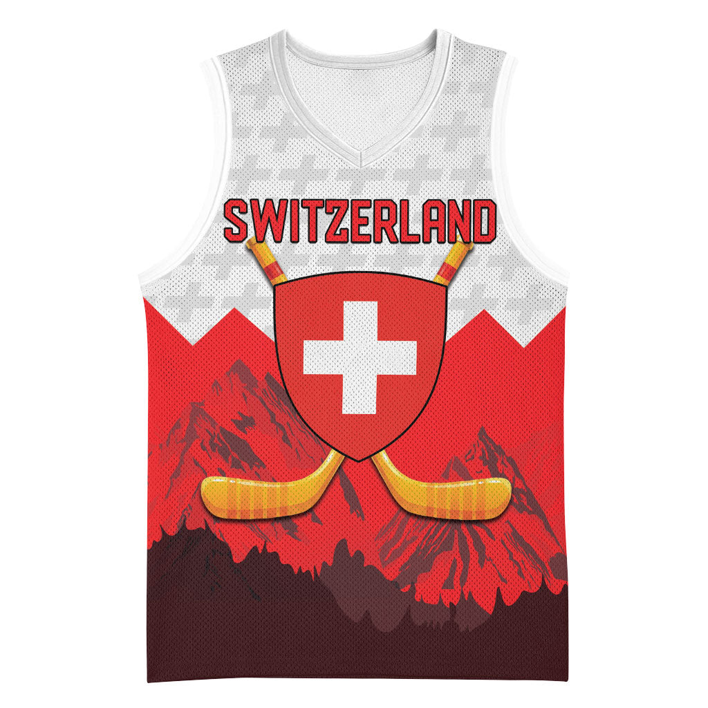 Switzerland Ice Hockey Custom Basketball Jersey Swiss Shield Alps Art