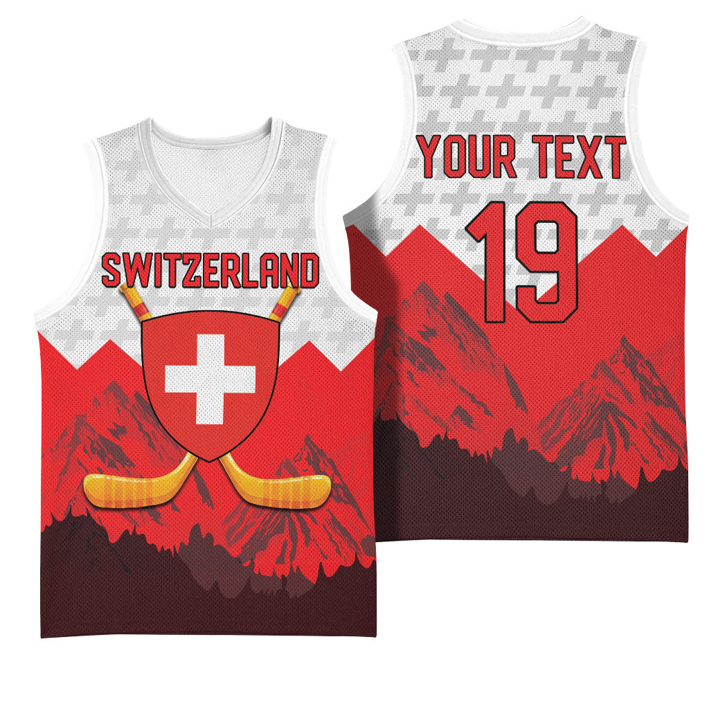 Switzerland Ice Hockey Custom Basketball Jersey Swiss Shield Alps Art