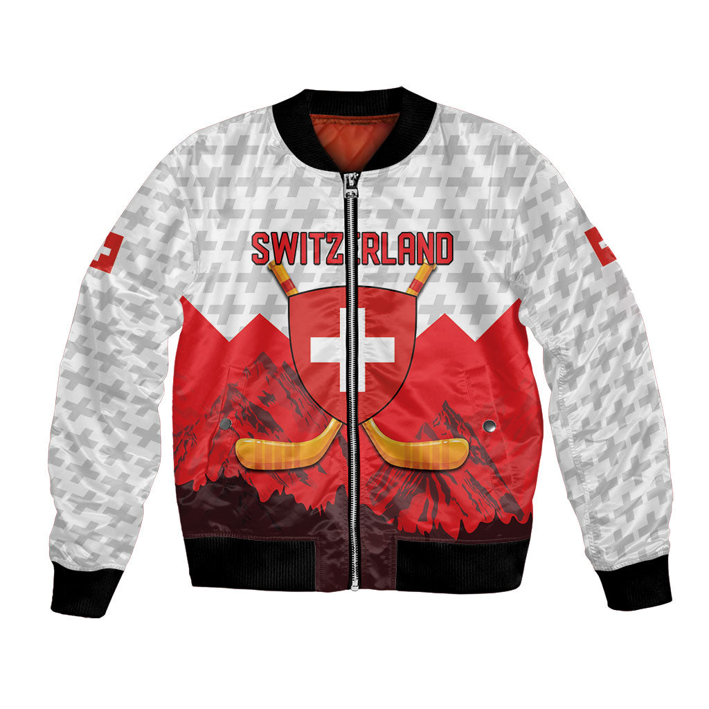 Switzerland Ice Hockey Custom Bomber Jacket Swiss Shield Alps Art