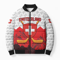 Switzerland Ice Hockey Custom Bomber Puffer Jacket Swiss Shield Alps Art