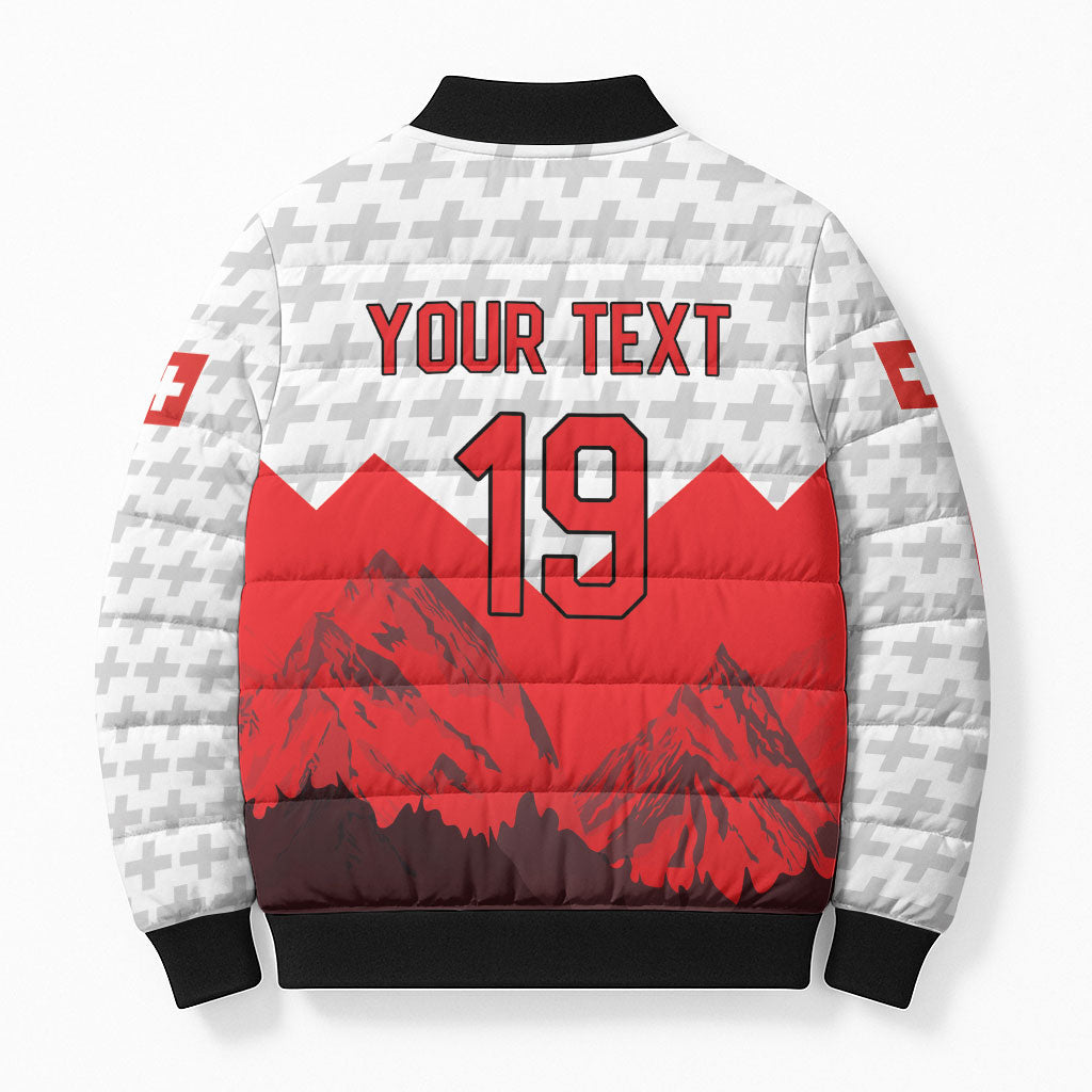 Switzerland Ice Hockey Custom Bomber Puffer Jacket Swiss Shield Alps Art