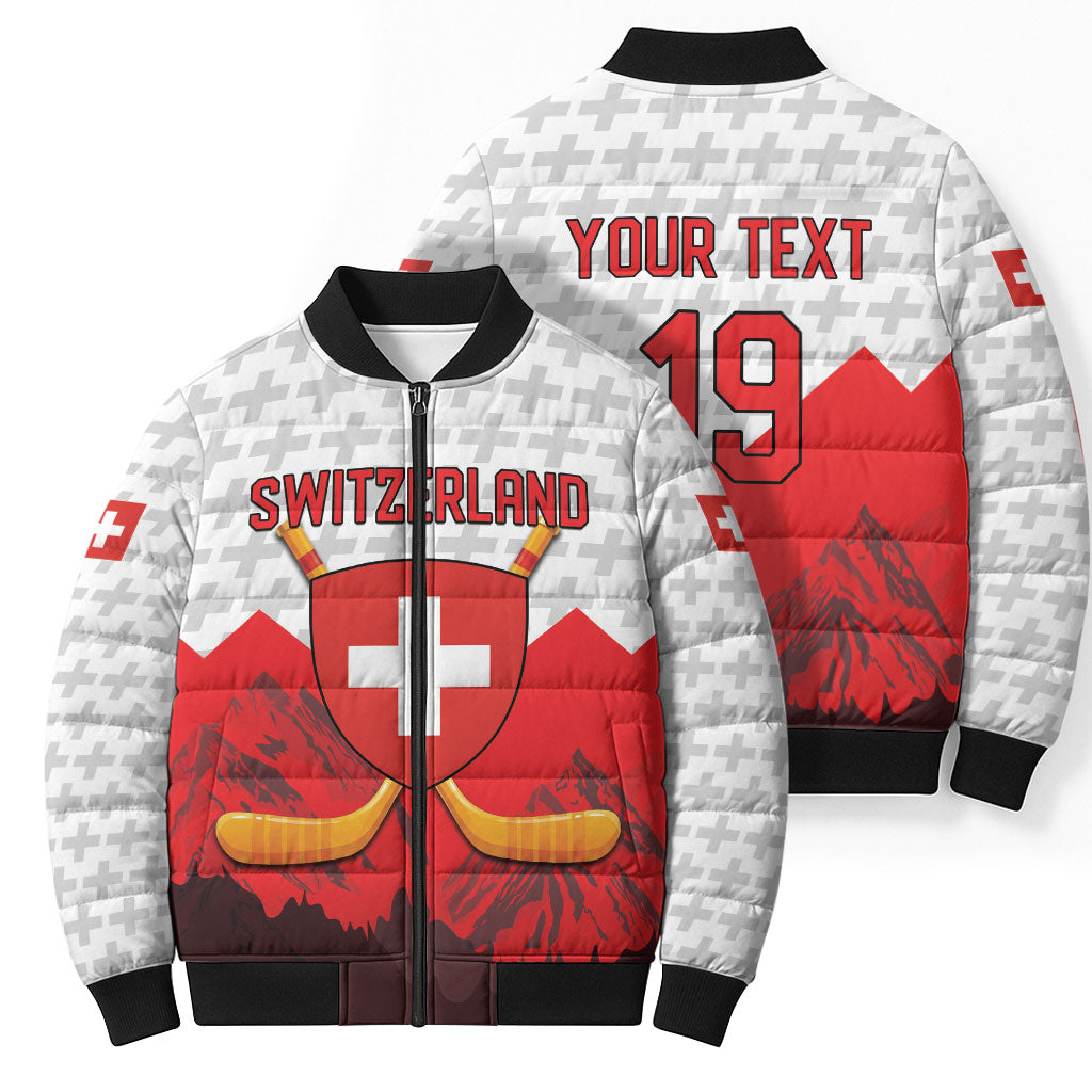 Switzerland Ice Hockey Custom Bomber Puffer Jacket Swiss Shield Alps Art
