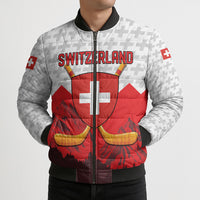 Switzerland Ice Hockey Custom Bomber Puffer Jacket Swiss Shield Alps Art