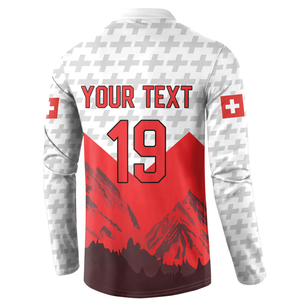 Switzerland Ice Hockey Custom Button Sweatshirt Swiss Shield Alps Art