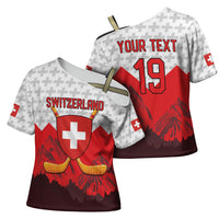 Switzerland Ice Hockey Custom Cross Shoulder Shirt Swiss Shield Alps Art