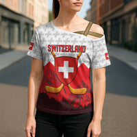 Switzerland Ice Hockey Custom Cross Shoulder Shirt Swiss Shield Alps Art