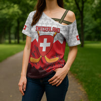 Switzerland Ice Hockey Custom Cross Shoulder Shirt Swiss Shield Alps Art