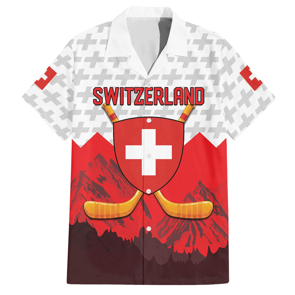 Switzerland Ice Hockey Custom Hawaiian Shirt Swiss Shield Alps Art