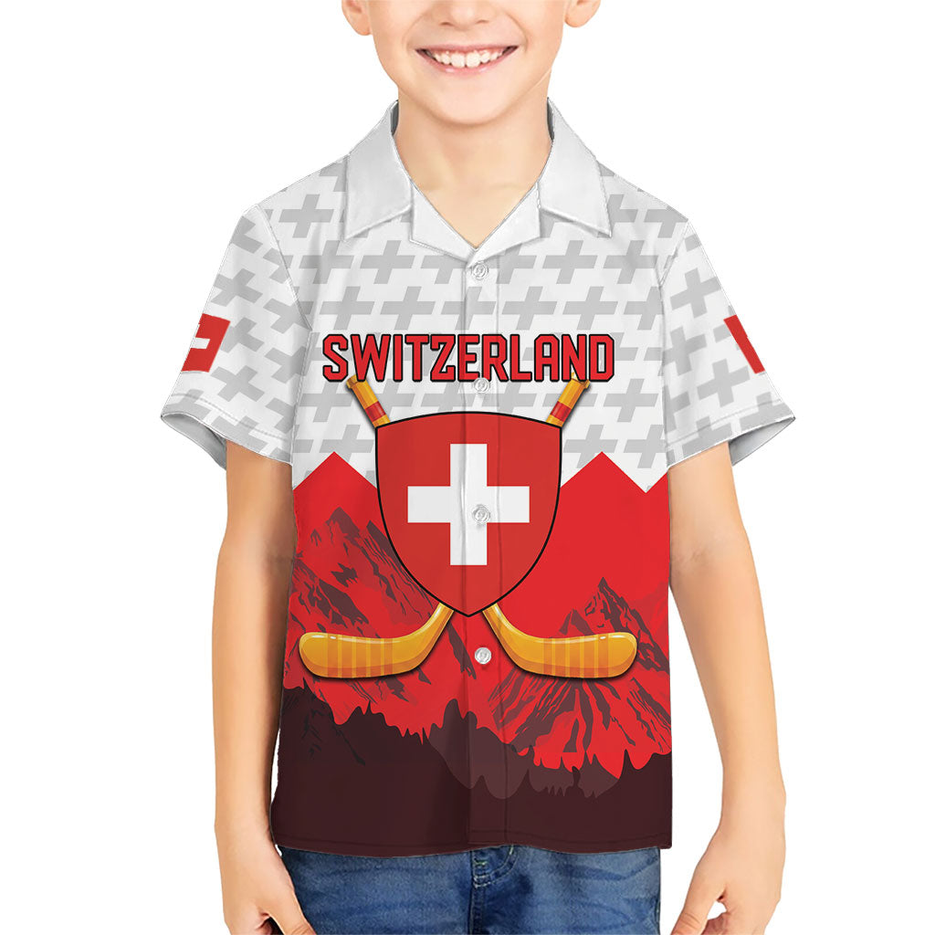 Switzerland Ice Hockey Custom Hawaiian Shirt Swiss Shield Alps Art