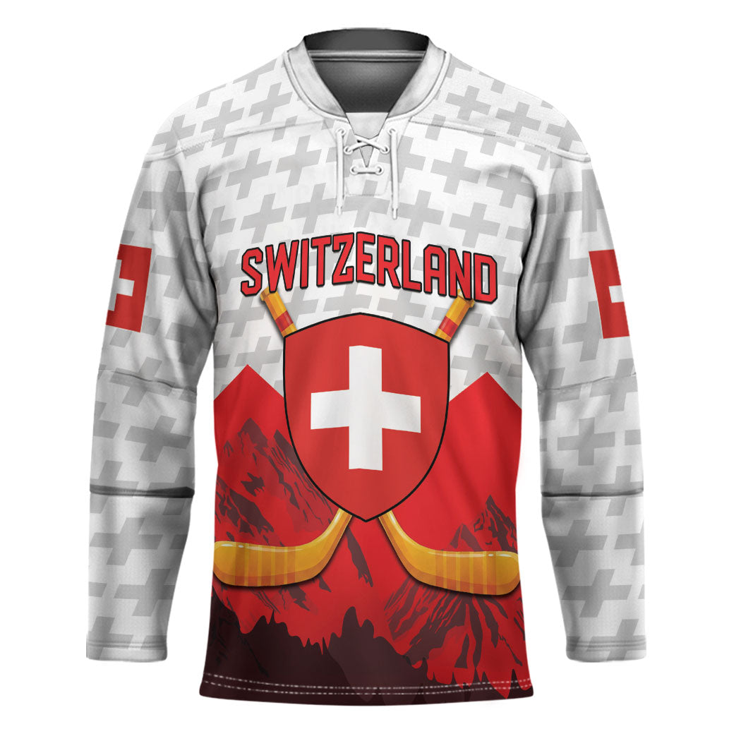 Switzerland Ice Hockey Custom Hockey Jersey Swiss Shield Alps Art
