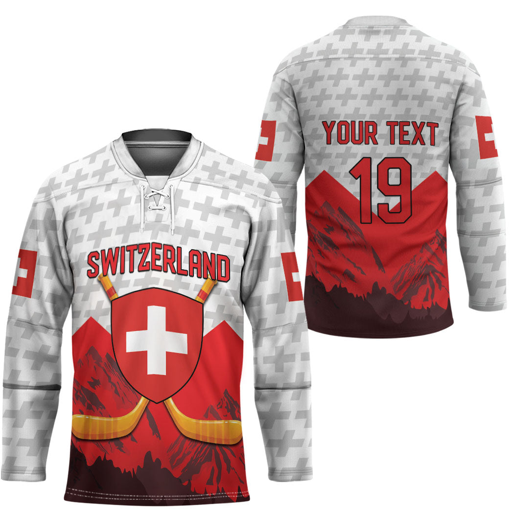 Switzerland Ice Hockey Custom Hockey Jersey Swiss Shield Alps Art