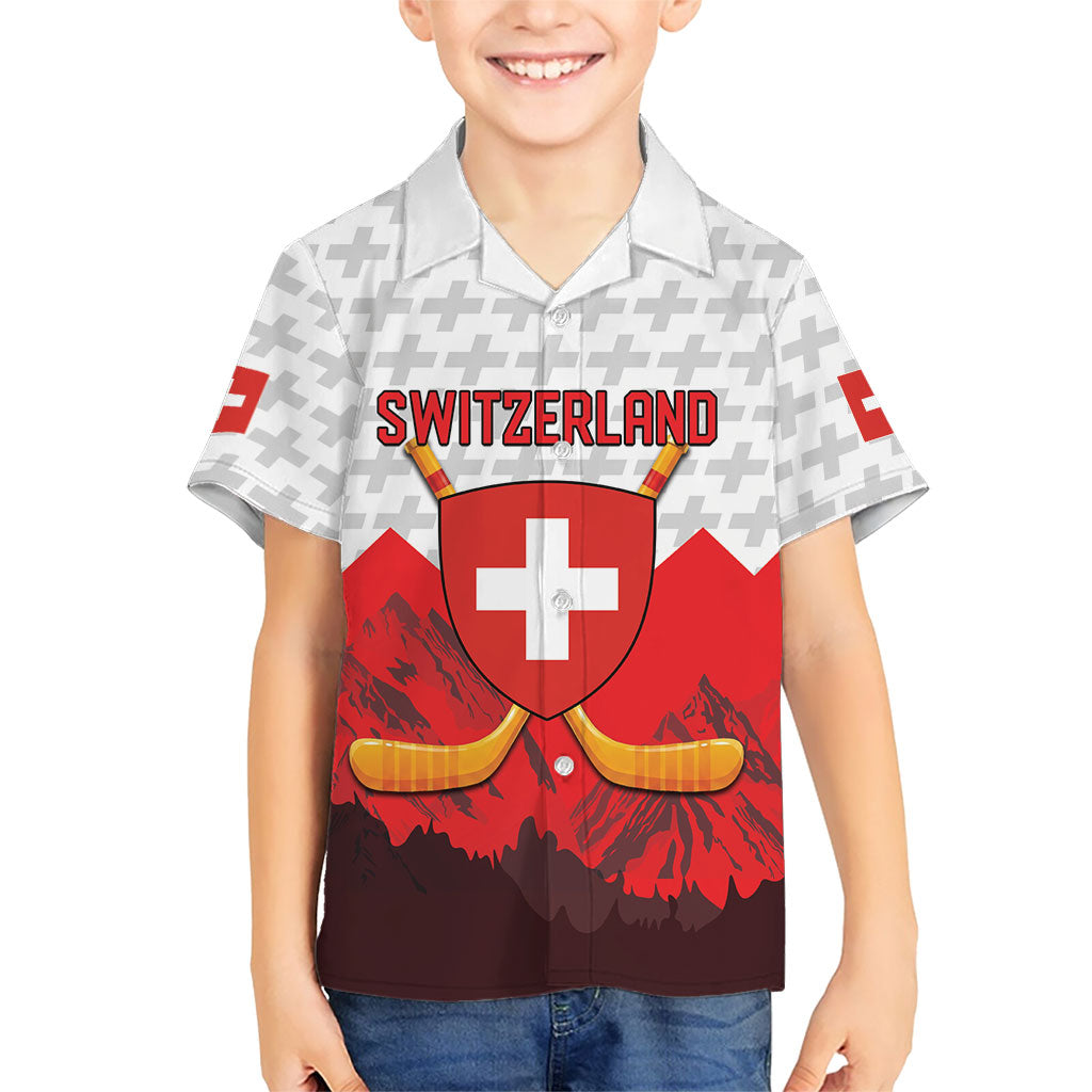 Switzerland Ice Hockey Custom Kid Hawaiian Shirt Swiss Shield Alps Art