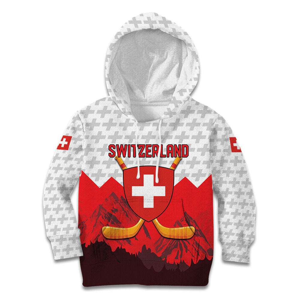 Switzerland Ice Hockey Custom Kid Hoodie Swiss Shield Alps Art
