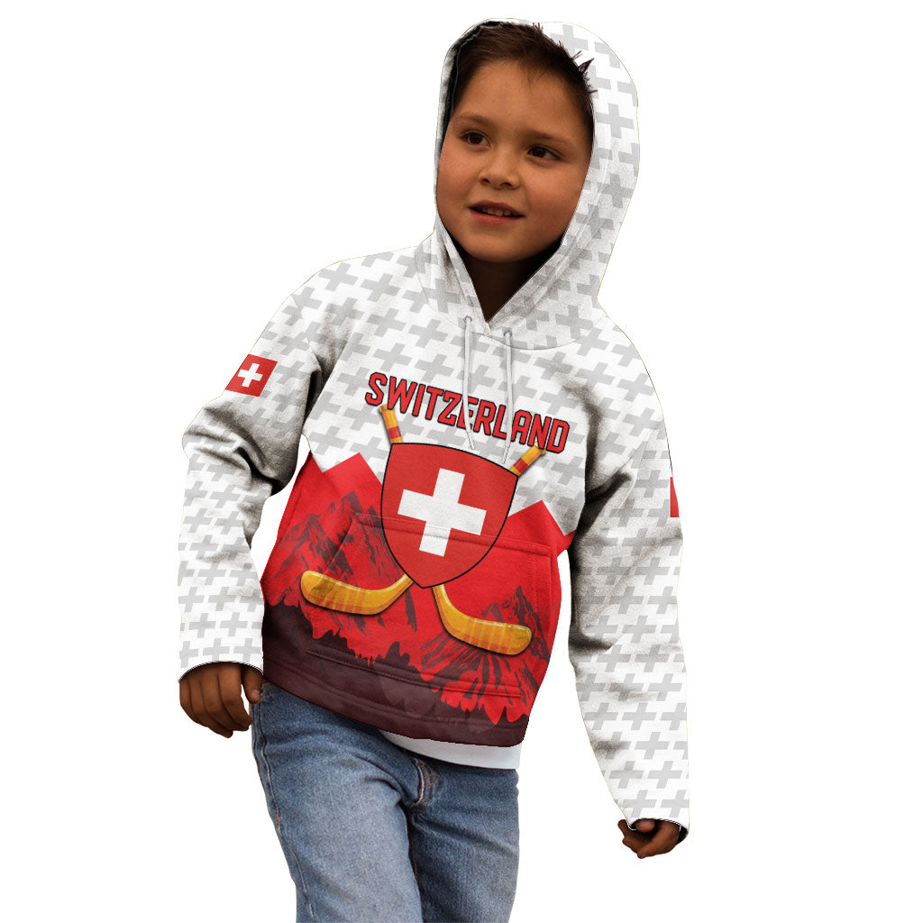 Switzerland Ice Hockey Custom Kid Hoodie Swiss Shield Alps Art