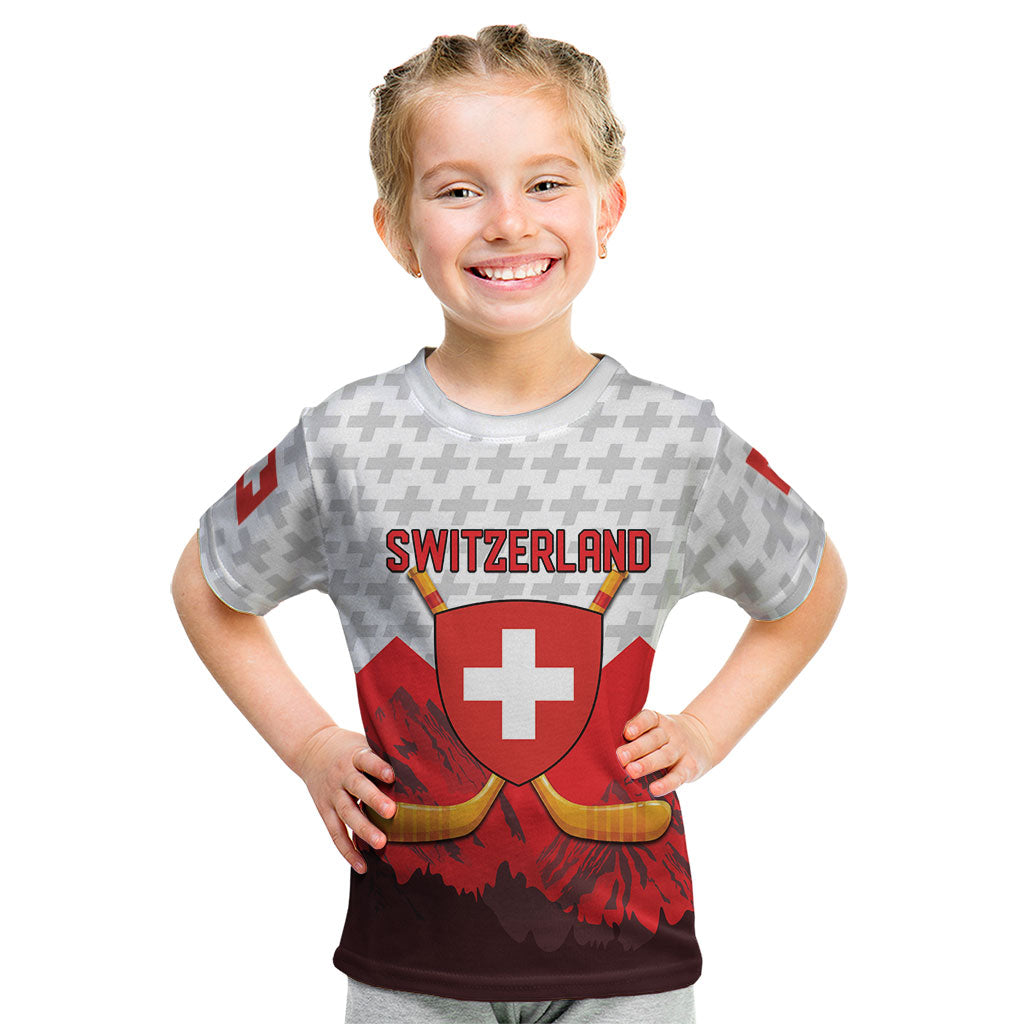 Switzerland Ice Hockey Custom Kid T Shirt Swiss Shield Alps Art