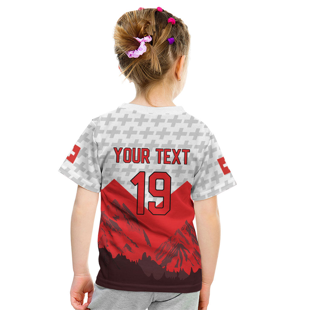 Switzerland Ice Hockey Custom Kid T Shirt Swiss Shield Alps Art