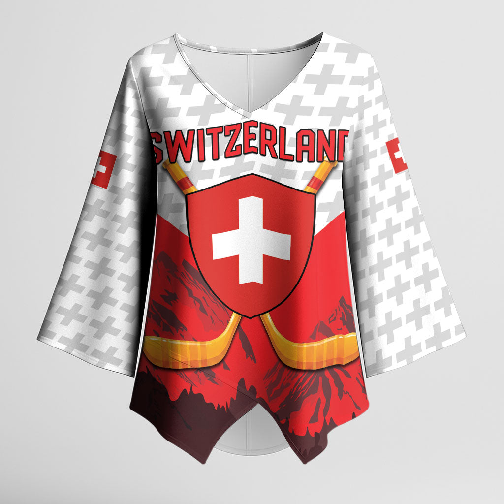 Switzerland Ice Hockey Custom Kimono Sleeve Blouse Swiss Shield Alps Art