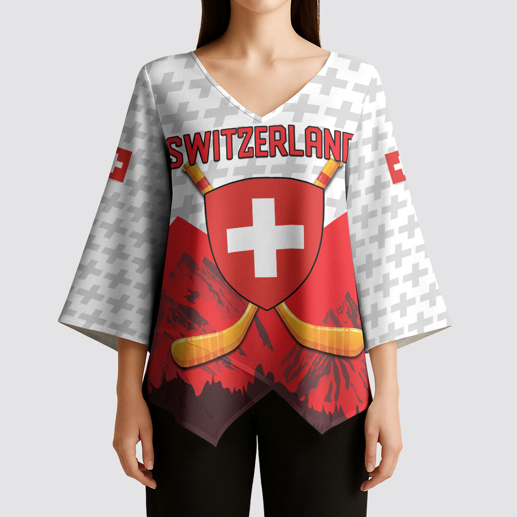 Switzerland Ice Hockey Custom Kimono Sleeve Blouse Swiss Shield Alps Art