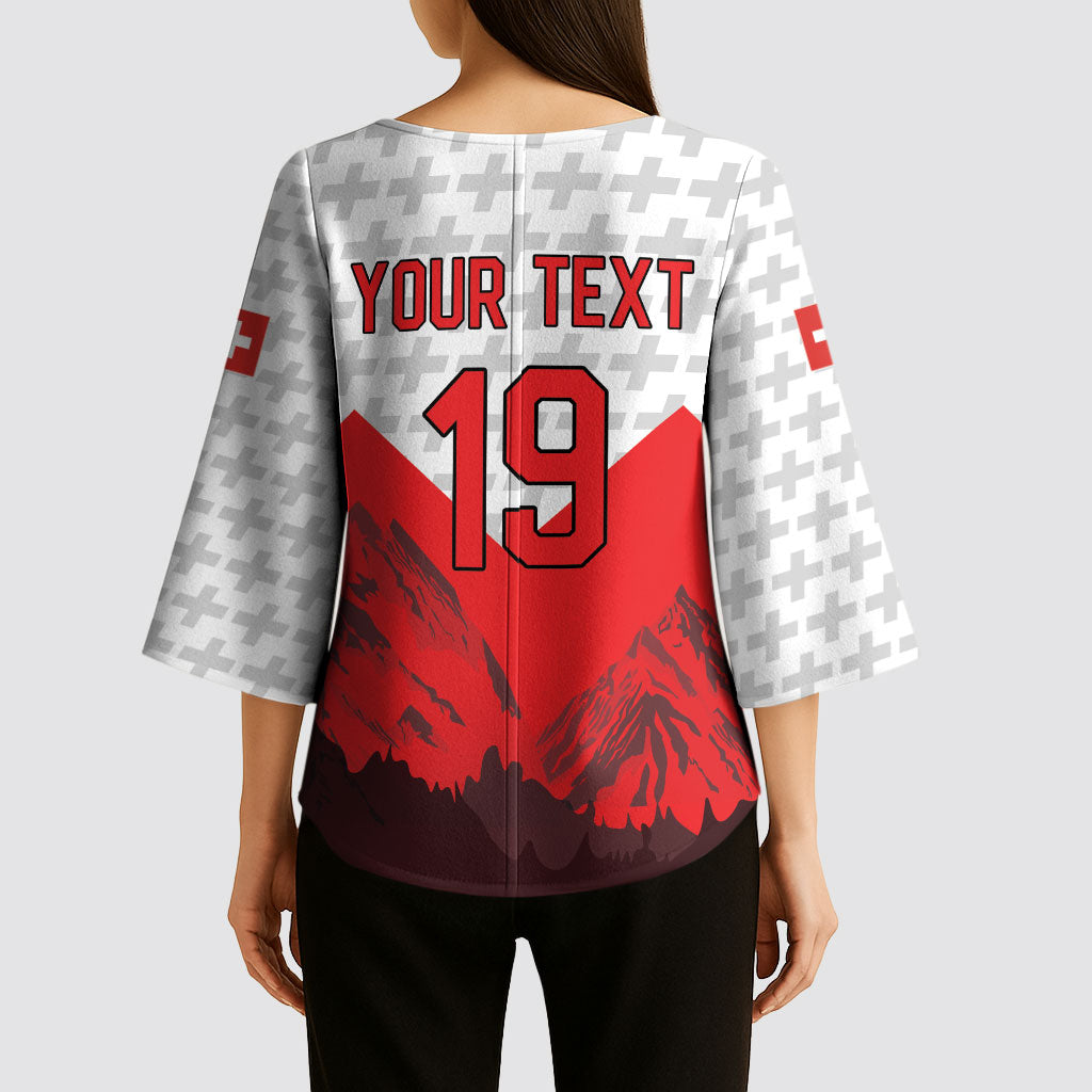 Switzerland Ice Hockey Custom Kimono Sleeve Blouse Swiss Shield Alps Art