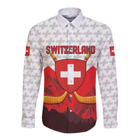 Switzerland Ice Hockey Custom Long Sleeve Button Shirt Swiss Shield Alps Art