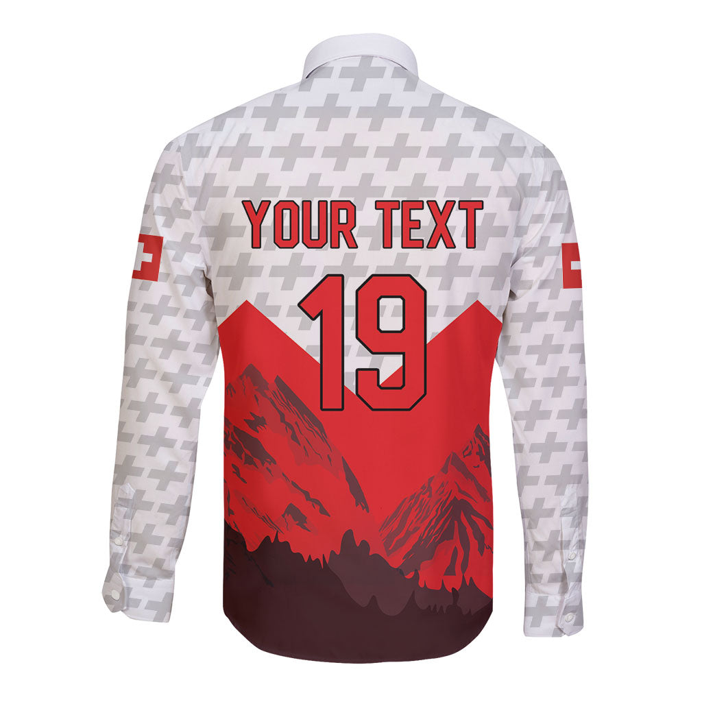Switzerland Ice Hockey Custom Long Sleeve Button Shirt Swiss Shield Alps Art