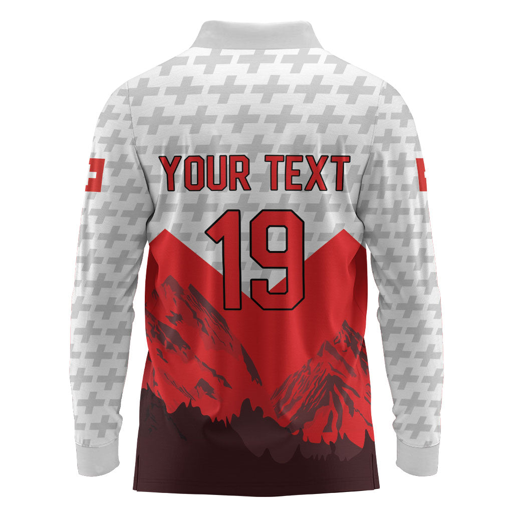 Switzerland Ice Hockey Custom Long Sleeve Polo Shirt Swiss Shield Alps Art