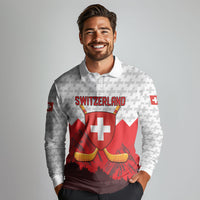 Switzerland Ice Hockey Custom Long Sleeve Polo Shirt Swiss Shield Alps Art